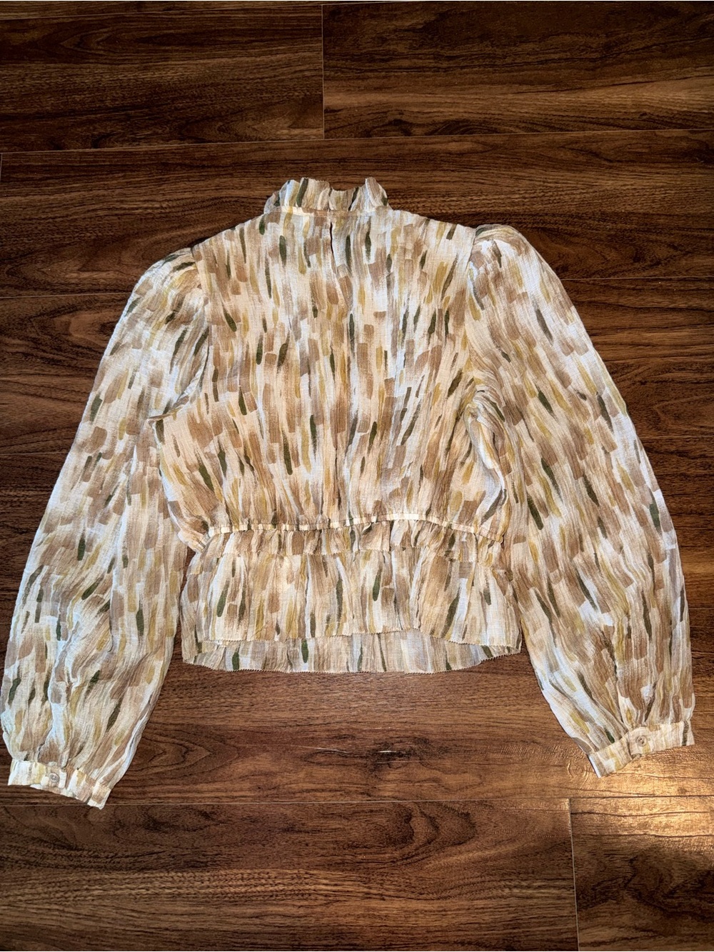 En Saison Cream, Olive & Beige Smocked Ruffle Blouse - Picture 5 of 5